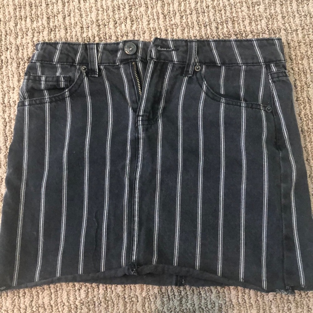 black and white striped jean skirt
